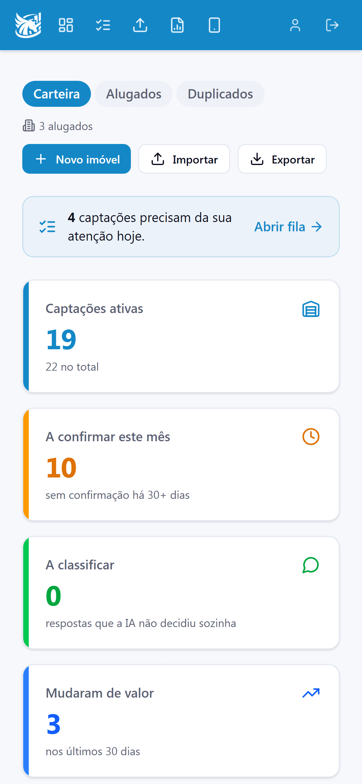 Painel do CaptaFlow no celular